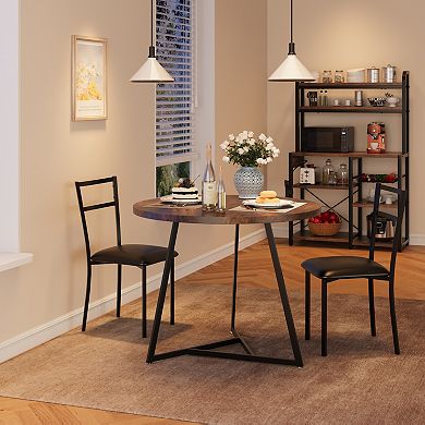 Dining Table Set for 2, Kitchen Table with 2 Upholstered Chairs, 3 Piece Round Dining Room Table Set