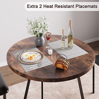 Dining Table Set for 2, Kitchen Table with 2 Upholstered Chairs, 3 Piece Round Dining Room Table Set