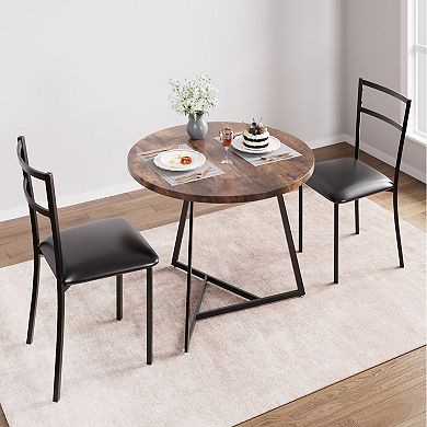Dining Table Set for 2, Kitchen Table with 2 Upholstered Chairs, 3 Piece Round Dining Room Table Set