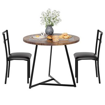 Dining Table Set for 2, Kitchen Table with 2 Upholstered Chairs, 3 pc Round Dining Room Table Set