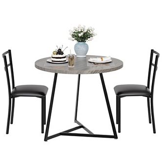 Dining Table Set for 2, Kitchen Table with 2 Upholstered Chairs, 3 pc Round Dining Room Table Set