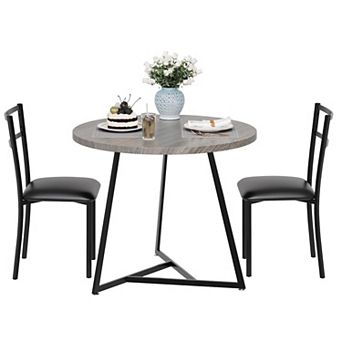 Dining Table Set for 2, Kitchen Table with 2 Upholstered Chairs, 3 pc Round Dining Room Table Set