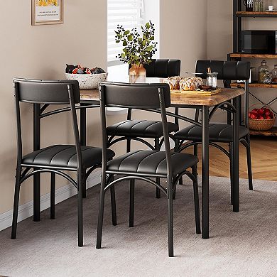 Dining Table Set for 4 with Cushion Chairs, 5 Piece Kitchen Table and Upholstered Chairs