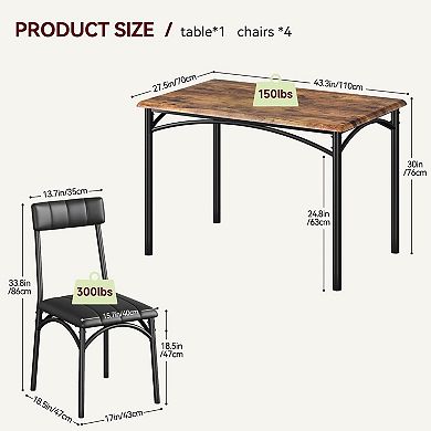 Dining Table Set for 4 with Cushion Chairs, 5 Piece Kitchen Table and Upholstered Chairs