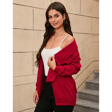 Women's Fashion Open Front Lapel Long Sleeve Chunky Cable Knit Cardigans Sweaters Outerwear Coats