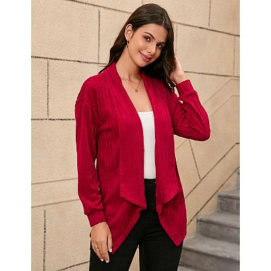 Women's Fashion Open Front Lapel Long Sleeve Chunky Cable Knit Cardigans Sweaters Outerwear Coats