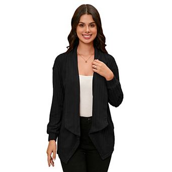 Women's Fashion Open Front Lapel Long Sleeve Chunky Cable Knit Cardigans Sweaters Outerwear Coats