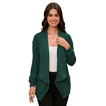 Women's Fashion Open Front Lapel Long Sleeve Chunky Cable Knit Cardigans Sweaters Outerwear Coats