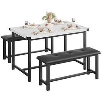 Dining Table Set for 4, Kitchen Table with 2 Upholstered Benches, 3 pc Dining Room Table Set