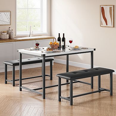 Dining Table Set for 4, Kitchen Table with 2 Upholstered Benches, 3 Piece Dining Room Table Set