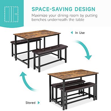 Dining Table Set for 4, Rectangular Dining Room Table Set with 2 Upholstered Benches