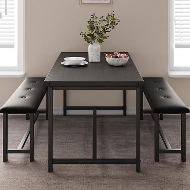 Dining Table Set for 4, Rectangular Dining Room Table Set with 2 Upholstered Benches