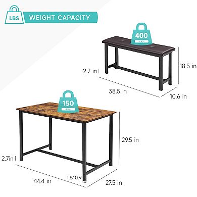 Dining Table Set for 4, Rectangular Dining Room Table Set with 2 Upholstered Benches