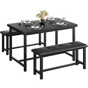 Dining Table Set for 4, Rectangular Dining Room Table Set with 2 Upholstered Benches
