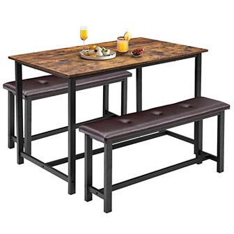 Dining Table Set for 4, Rectangular Dining Room Table Set with 2 Upholstered Benches