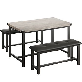 Dining Table Set for 4, Rectangular Dining Room Table Set with 2 Upholstered Benches