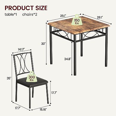 Dining Table Set for 2, Kitchen Table and Chairs for 2, Dining Room Table Set with 2 Chairs