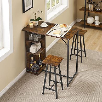 Small Dining Table Set, Kitchen Table And Stool Set, 3-Piece Bar Table Set With Storage Drawer