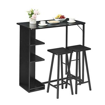 Small Dining Table Set, Kitchen Table And Stool Set, 3 pc Bar Table Set With Storage Drawer