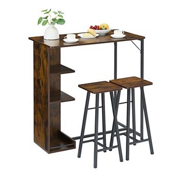 Small Dining Table Set, Kitchen Table And Stool Set, 3 pc Bar Table Set With Storage Drawer