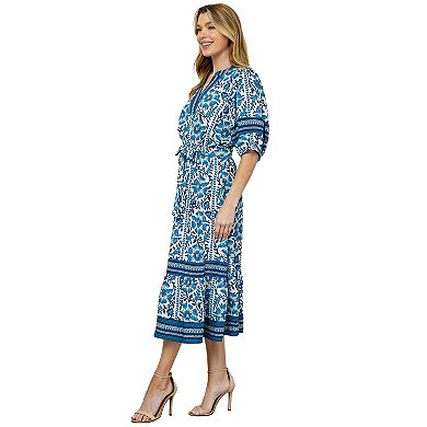 Women's Figueroa & Flower Printed Fit & Flare Peasant Dress