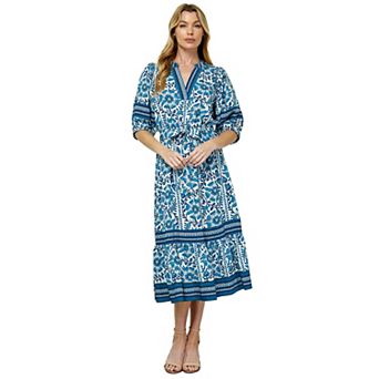 Women's Figueroa & Flower Printed Fit & Flare V-Neck Peasant Dress