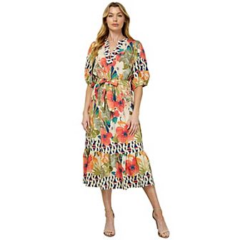 Women's Figueroa & Flower Printed Fit & Flare V-Neck Peasant Dress