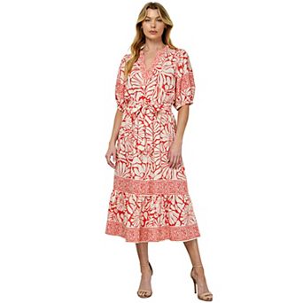 Women's Figueroa & Flower Printed Fit & Flare V-Neck Peasant Dress