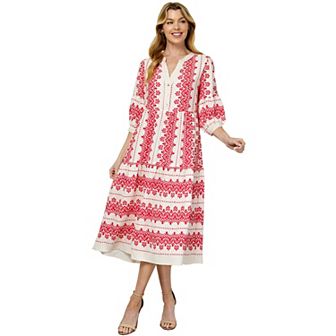 Women's Figueroa & Flower Long Sleeve V-Neck Midi Dress