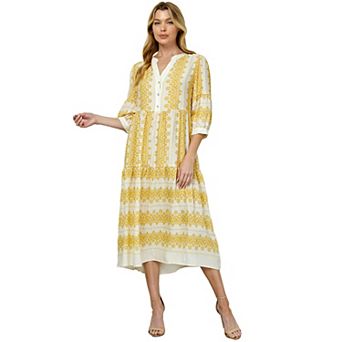 Women's Figueroa & Flower Long Sleeve V-Neck Midi Dress