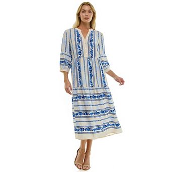 Women's Figueroa & Flower Long Sleeve V-Neck Midi Dress