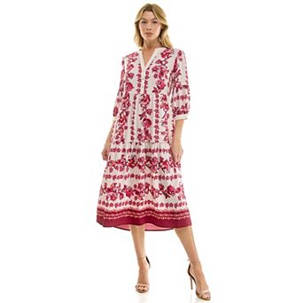 Women's Figueroa & Flower Long Sleeve V-Neck Midi Dress