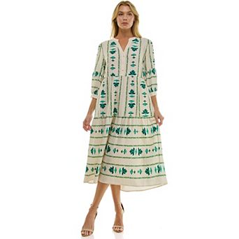 Women's Figueroa & Flower Long Sleeve V-Neck Midi Dress