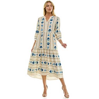 Women's Figueroa & Flower Long Sleeve V-Neck Midi Dress