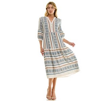 Women's Figueroa & Flower Long Sleeve V-Neck Midi Dress