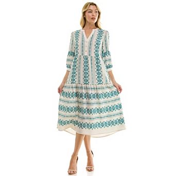 Women's Figueroa & Flower Long Sleeve V-Neck Midi Dress
