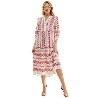 Women's Figueroa & Flower Long Sleeve V-Neck Midi Dress