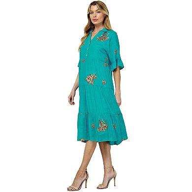 Women's Figueroa & Flower Embroidered Babydoll Peasant Dress