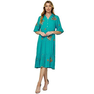 Women's Figueroa & Flower Embroidered Babydoll Peasant Dress