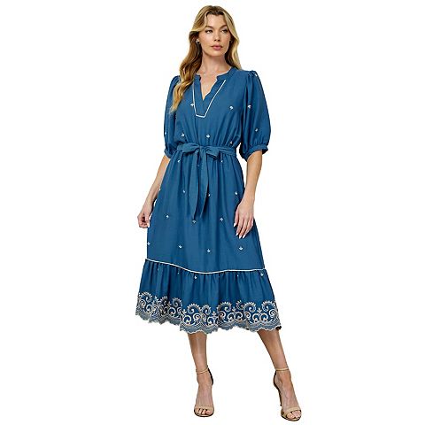 Женские платья Figueroa Women's Figueroa & Flower V-Neck Embroidered Peasant Dress