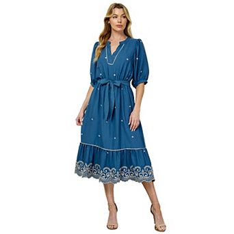 Women's Figueroa & Flower V-Neck Embroidered Peasant Dress