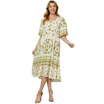 Women's Figueroa & Flower V-Neck Printed Peasant Dress