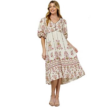 Women's Figueroa & Flower V-Neck Printed Peasant Dress