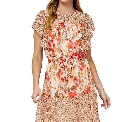 Women's Figueroa & Flower Ruffle Sleeve Midi Dress