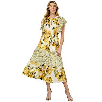 Women's Figueroa & Flower Ruffle Sleeve Midi Dress