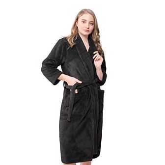 Women's American Soft Linen Long Sleeve Plush Bathbobe