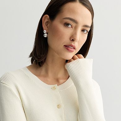 Women's Nine West Fitted Rib Crew Neck Sculpt Cardigan