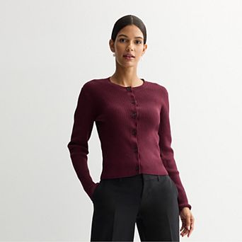 Women's Nine West Fitted Rib Crew Neck Sculpt Cardigan