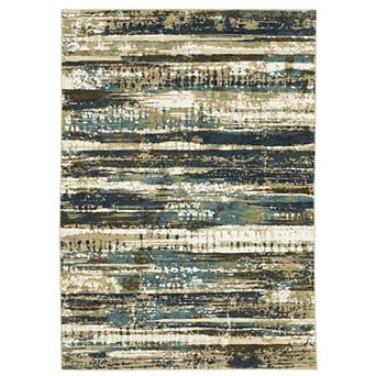 StyleHaven Ryder Abstract Beige & Blue Hi-Low Pile Fringed Edge Area Rug