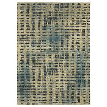 StyleHaven Ryder Abstract Etchings Beige & Blue Hi-Low Pile Fringed Edge Area Rug